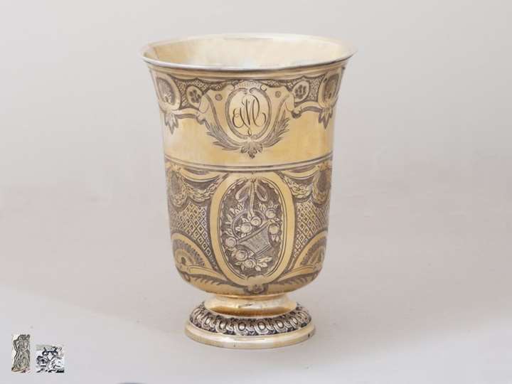 Antique Silver-Gilt French Beaker, Beautifully Decorated